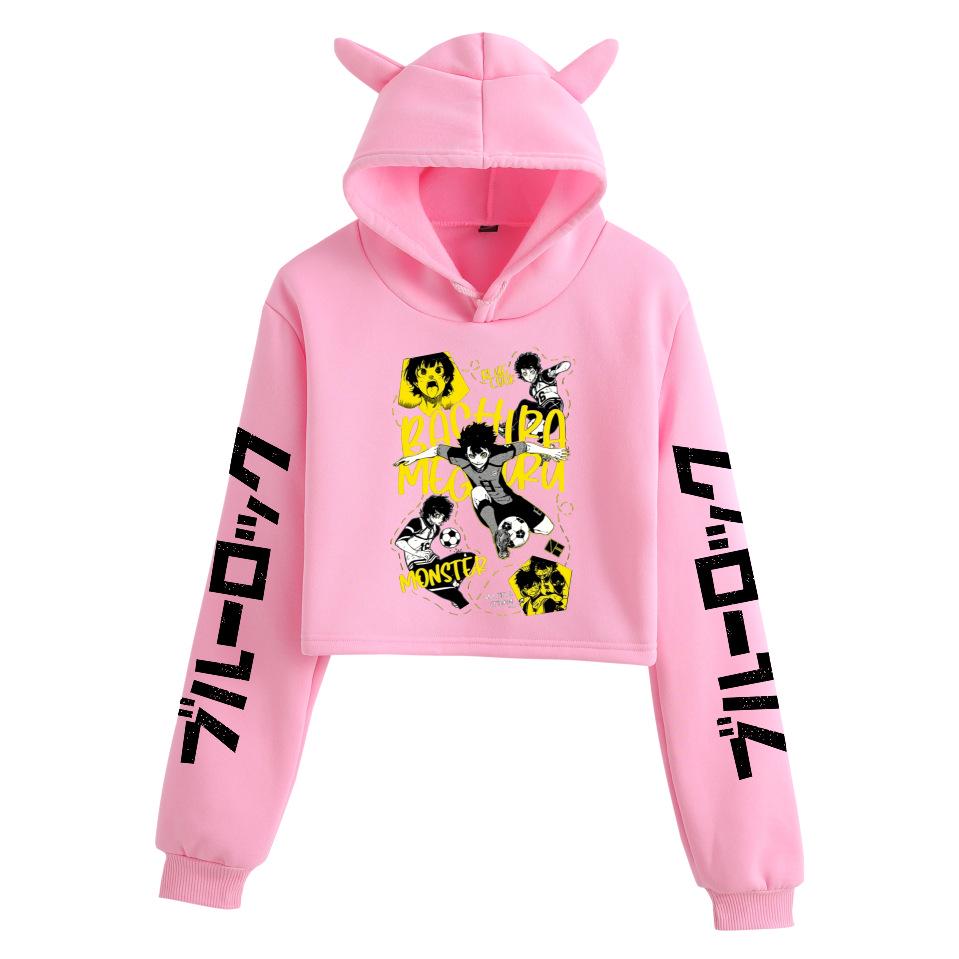 Blue Lock Cat Ear Hoodie for Women - Two-Dimensional Print, Casual, Autumn/Winter