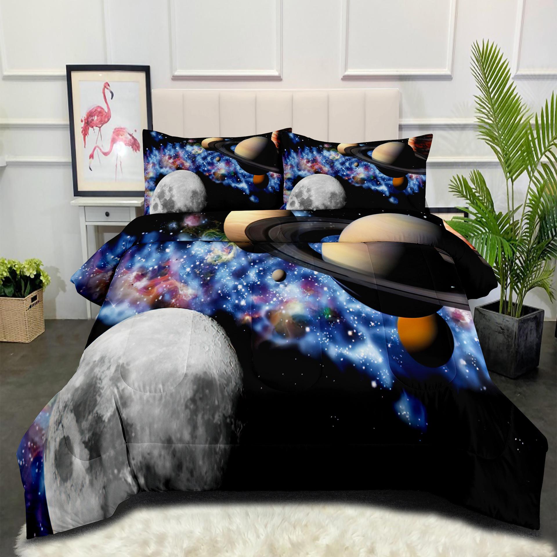 

Space Galaxy Astronaut Comfortable Brushed Printing Fat Quilt Feather Silk Cotton Thickened Filled Quilt Cover Three-piece Set 140*200cm