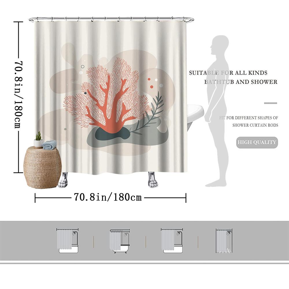 Coral & Leaf Shower Curtain – Polished Coral Orange, Soft Abstract Background, 2D Flat Print, Waterproof Polyester, 12 Hooks
