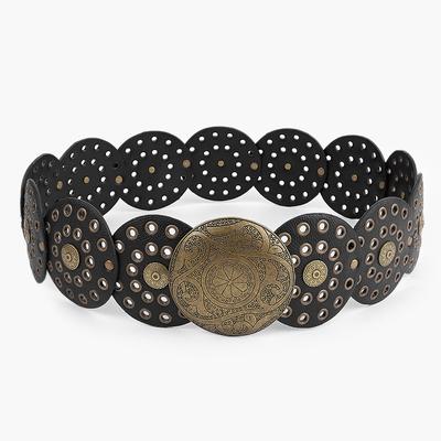 Medieval Spice Girl Millennium Subculture Disc Hook Faux Leather Retro Rivet Splicing Alloy Belt Wide Belt