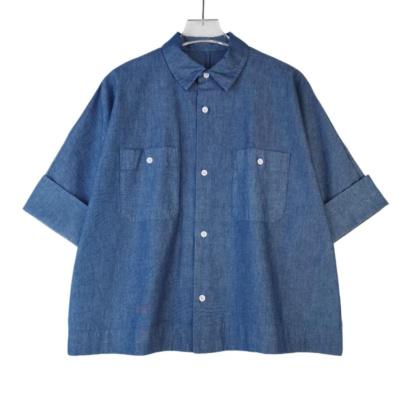 ZJD212 Women s Korean Style Lapel Single-Breasted Short-Sleeve Denim Shirt Small синий