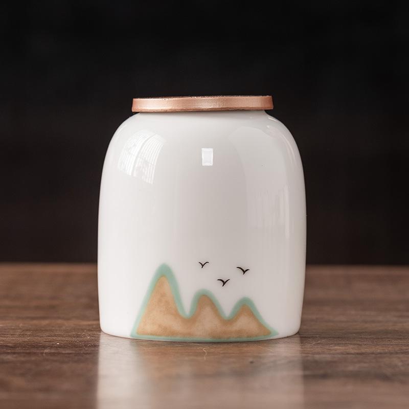 Suet Jade Ceramic Tea Can Size Aluminum Alloy Sealed Can Household Pu'er White Tea Loose Tea Can High-grade