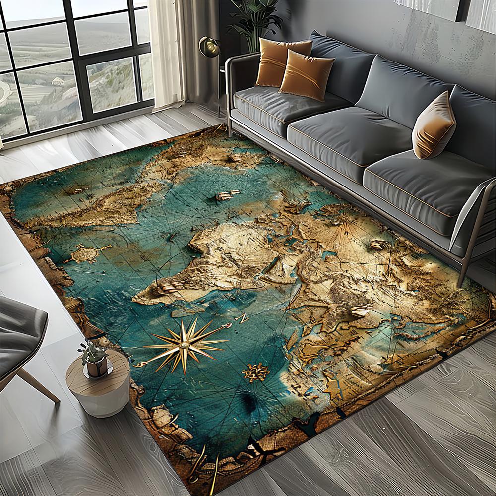 27 Style Retro Marine Nautical Chart Compass Map Carpet Rug for Home Living Room Bedroom Sofa Doormat Decor,Non-slip Floor Mat