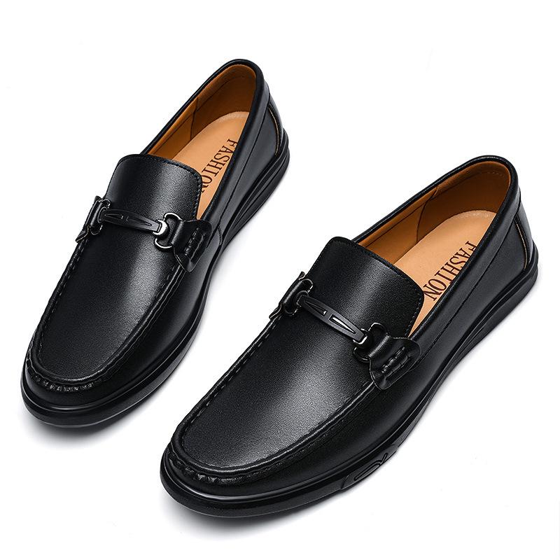 Men's Genuine Leather Loafers: Spring & Autumn British Style Slip-Ons, Business Casual, Rubber Sole, Large Size 47