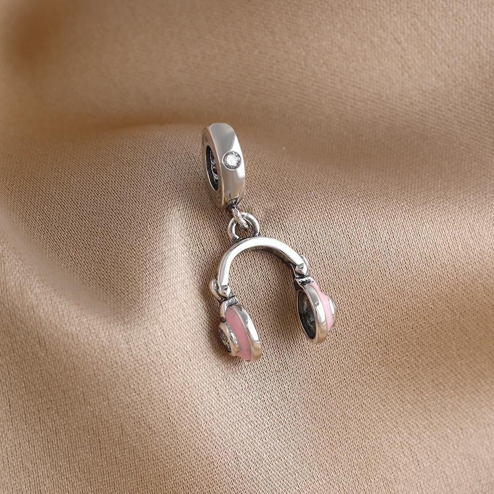 New 925 Silver musical instrument Charm Bead Earphone Guitar Piano Pendant Fit Original Bracelet Man Women DIY Jewelry Gift