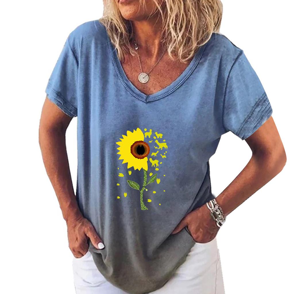 Fashion Women V-neck Printed Short 