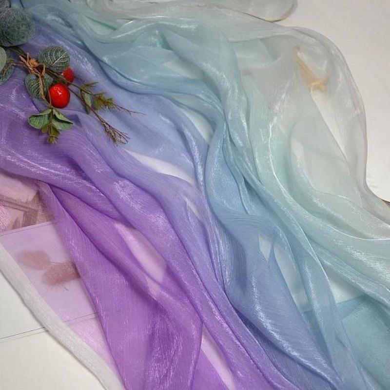 3/5/10m Multicolor Gradient Silk-Crepe Chiffon Fabric for Handmade DIY Sewing Hanfu Apparel Making Wedding Decoration