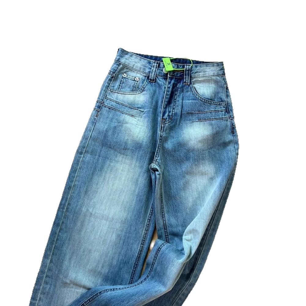 Design Sense Embroidered Light Blue Straight Jeans Women's Autumn Washed Loose High-waisted Skinny Drape Trousers Jeans for Women Long Denim Pants