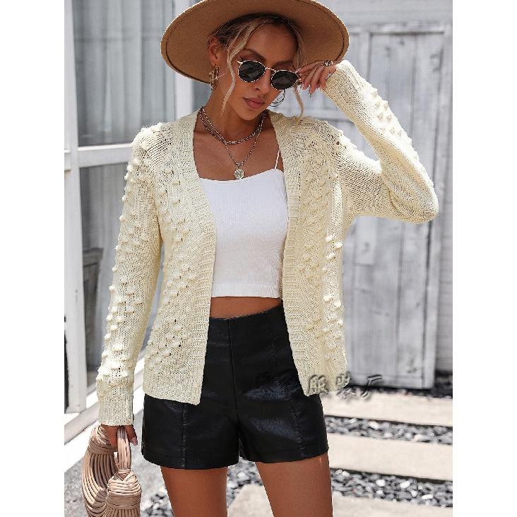 2024 Autumn And Winter New European And American Solid Color Women'S Knitted Three-Dimensional Pattern Cardigan Jacket Sweater For Women