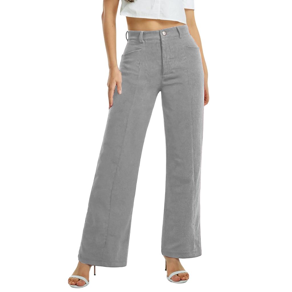 Elegantes Pantalones de Pana de Cintura Alta con Bolsillos y Pierna Ancha para Mujer, Pantalones Casuales Retro de Invierno para Mujer.