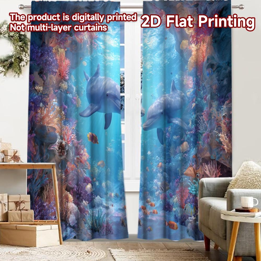 

2pcs 2D FLAT PRINTING Curtains (Without Rod) Ocean Harmony Christmas holiday curtains with digital printing Polyester Easy 100*130 Grommet Top 1pcs