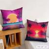 Sunset Palm Tree Fashion Cushion Cover Silky Short Plush Invisible Zipper Dustproof Sofa Pillow Case For Home Decor