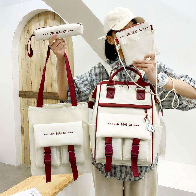 Internet Celebrity Backpack Set Female Students Korean Version of Fashionable Versatile Backpack Middle High School Students  Large Capacity Backpack