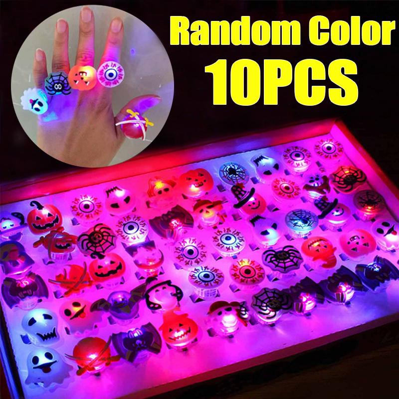 LED Luminous Halloween Rings Creative Pumpkin Ghost Skull Glowing in Dark Finger Rings Toys with Lights Christmas Party Decor