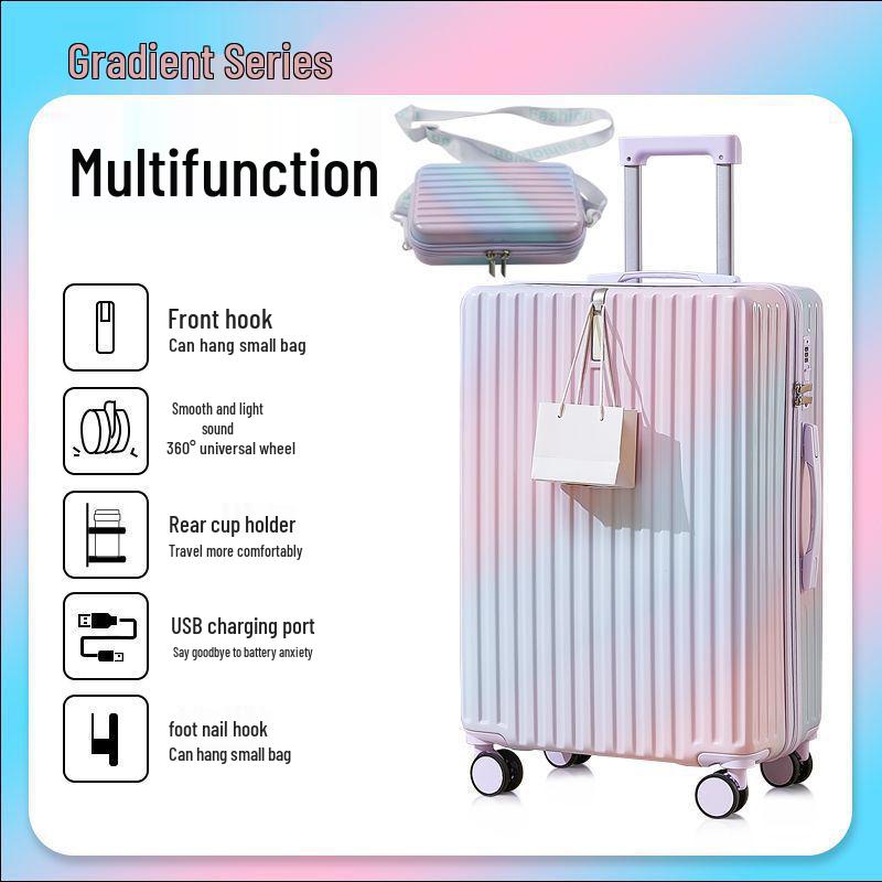Women's 20" Carry-On Suitcase, Gradient Color, Japanese & Korean Style, 26" Trolley with Combination Lock for Travel
