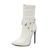 Fashion Stiletto Ankle Boots Women 12cm High Heels PU Fashion Autumn Winter Large Size 34-48 Pointed Toe Rivets Decorate Shoes