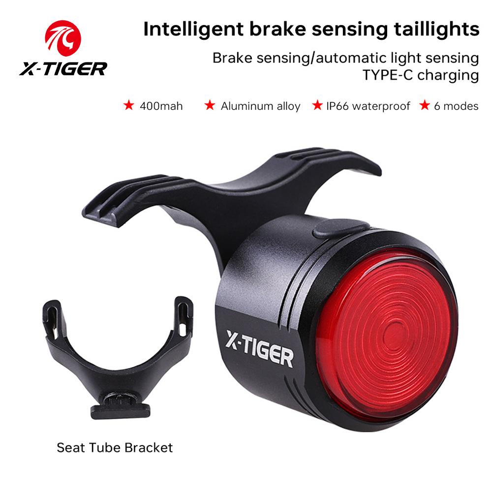 X-TIGER Rear Light Bicycle High Brightness Smart Brake Sensing Light IPX6 Waterproof Bicycle Taillight TYPE-C Charging Bike Lamp WD-1901