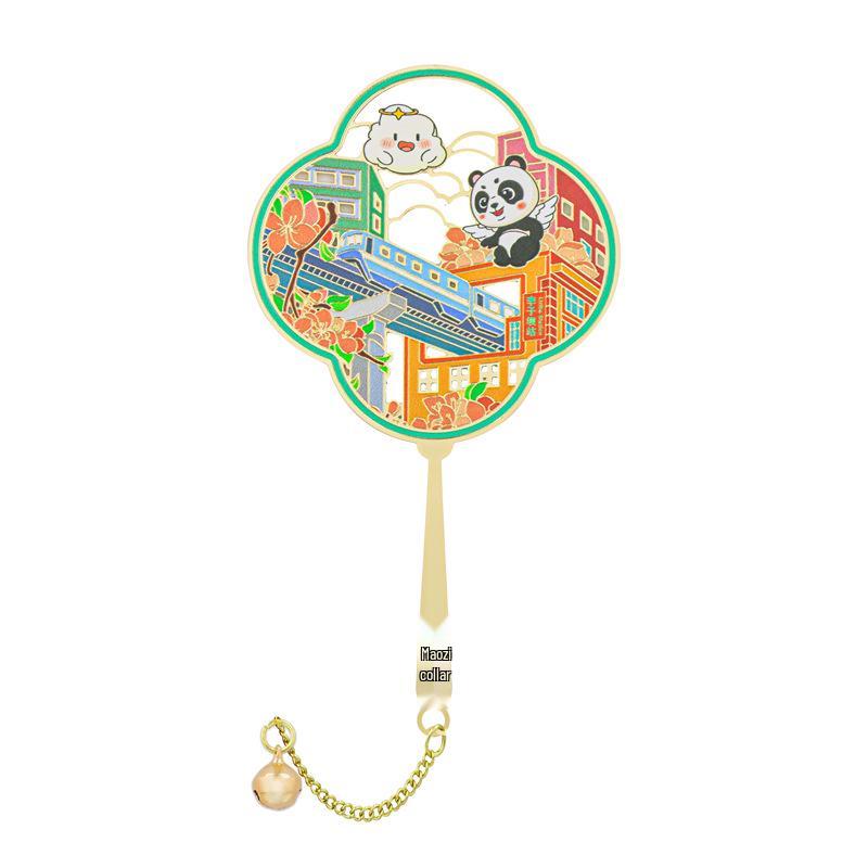 Chongqing Landmark Fan-shaped Metal Bookmark: Hongyadong Liziba Cultural Souvenir