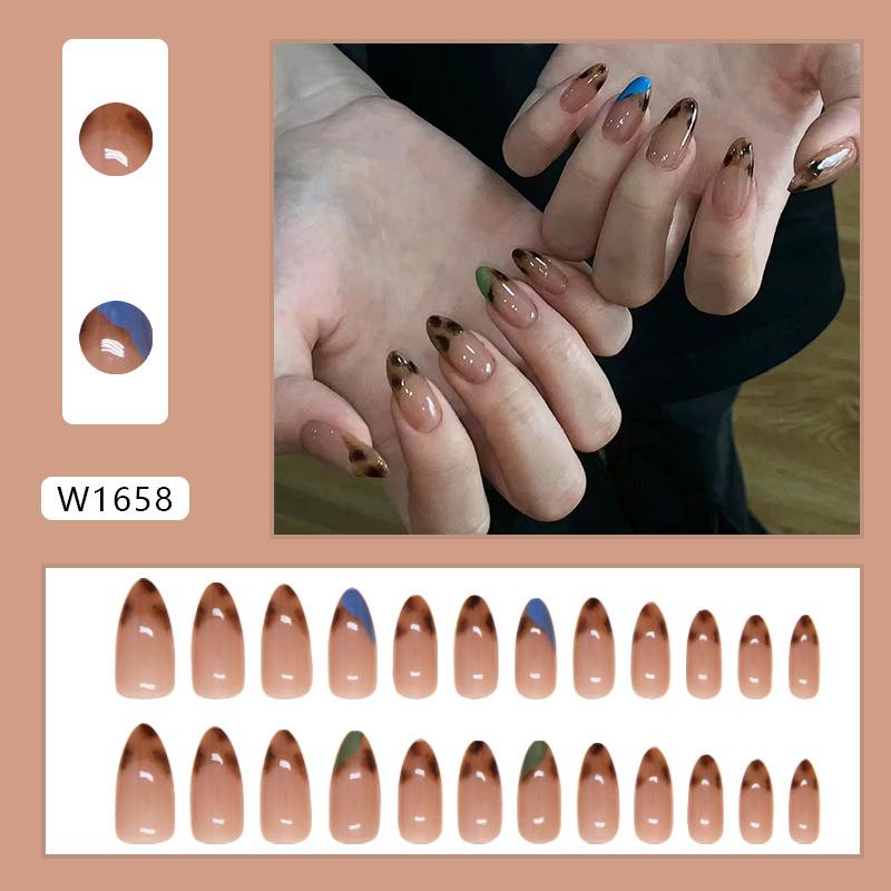 

Простые накладные ногти, синие и зеленые леопардовые накладки, съемные маникюрные накладки, французский маникюр, накладки для ногтей