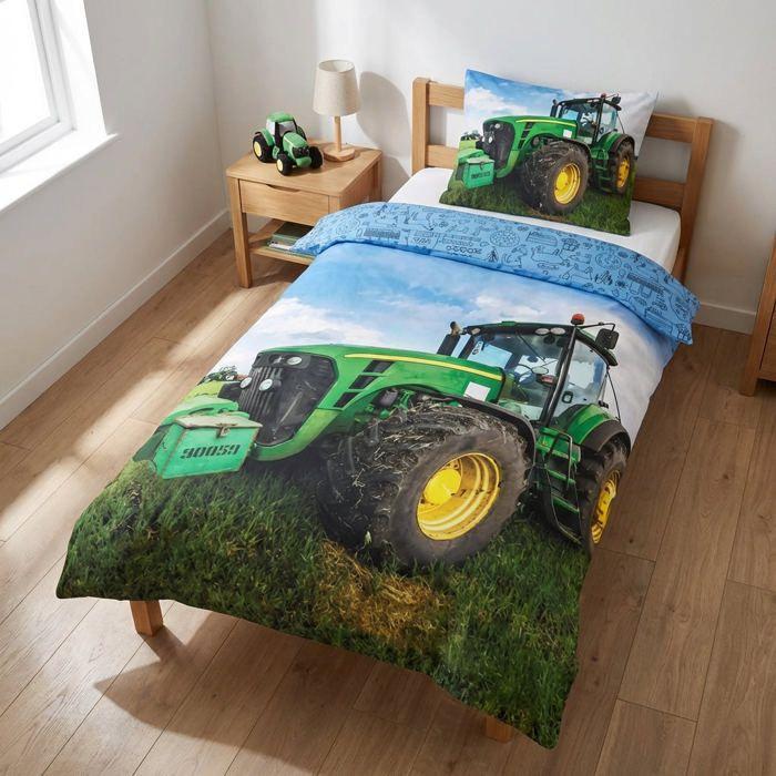 Parure de Lit - Junior - Tracteur - 100% Coton - Réversible - 40x60 cm Oreiller
