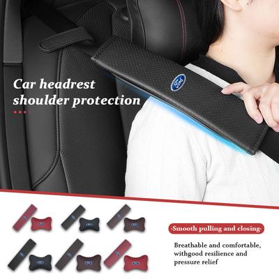 KLKD5 For Car Leather Seat Belt Protect Shoulder Pads Cervical Spine Headrest Neck Pillow Focus Mk2 Mk3 Mk4 Fiesta Ranger Mondeo