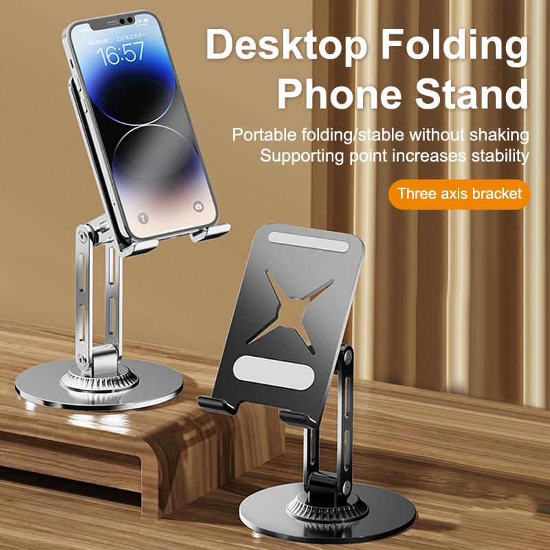 360 Rotation Aluminium Alloy Foldable Desktop Phone Stand Desk Lazy Tablet Holder Support Mount For Iphone Ipad Xiaomi Samsung