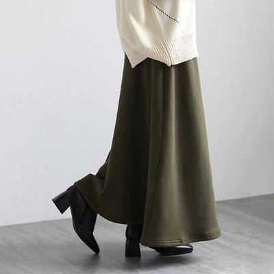 Women's Winter Fleece Lined High Waist A-Line Midi Skirt with Flared Hem