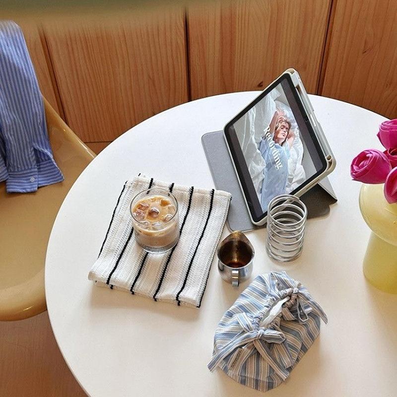 Simple Black White Striped Tablecloth Placemat Dining Table Mat Coaster Food Posing Background Cloth Home Decoration Accessories