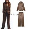 Spring New Women's Clothing Casual Pants 2298425 Stripes Print Silk Satin Textured Shirt 2298056