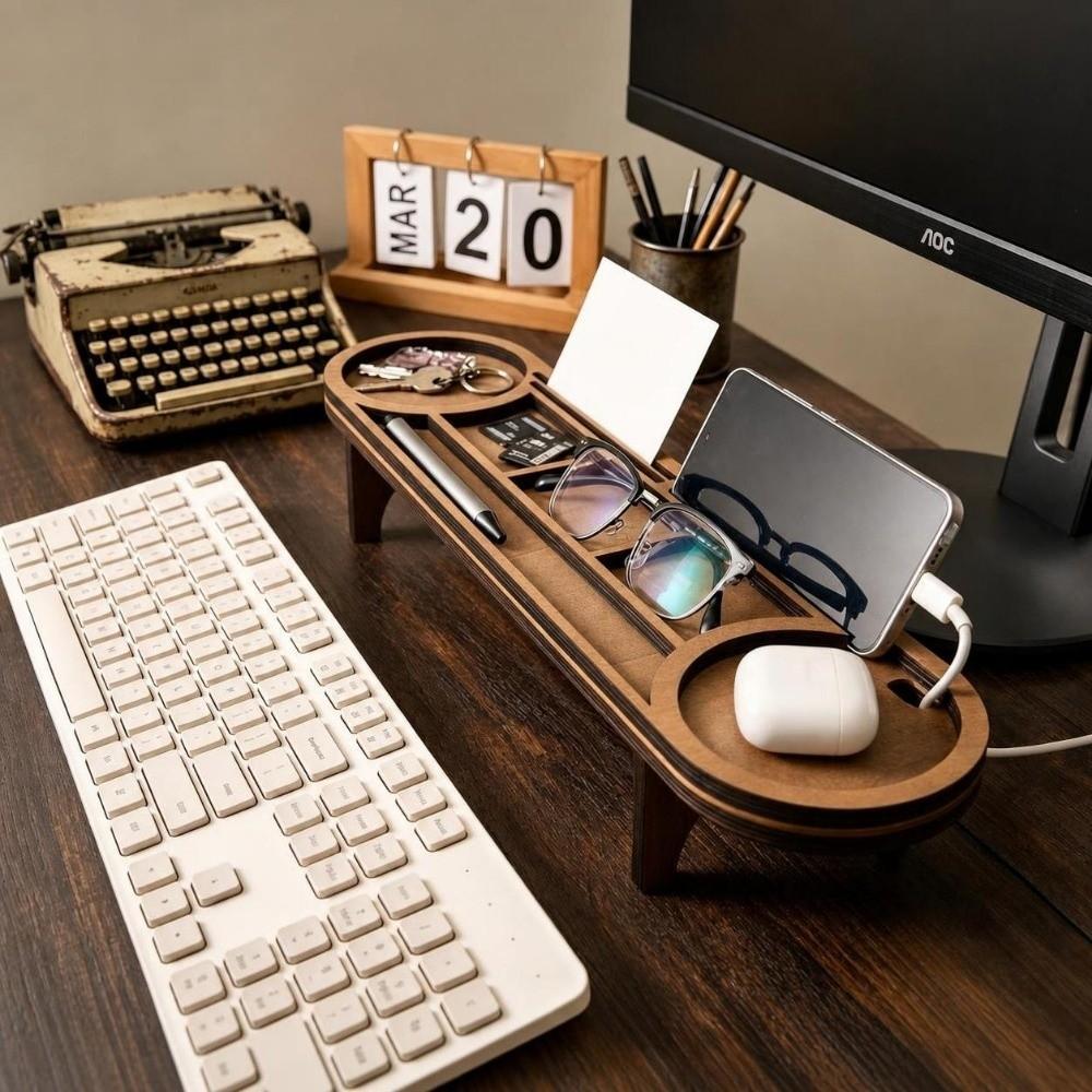 Wood Desk Storage Rack Multi-Compartment Desktop Phone Holder  Home Decoration