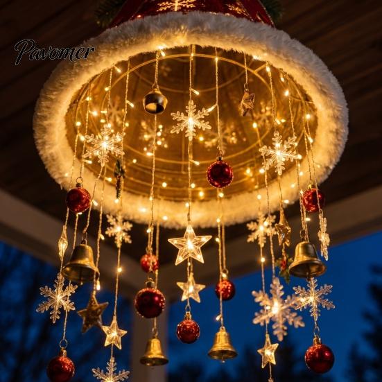 Winter Seasonal Landscaping Lighted Christmas Ceiling Hanging Decor, Pre-Lit Tree Bell Pendant with Plush Fabric Holiday Decor Warm LED, Porch Doorway