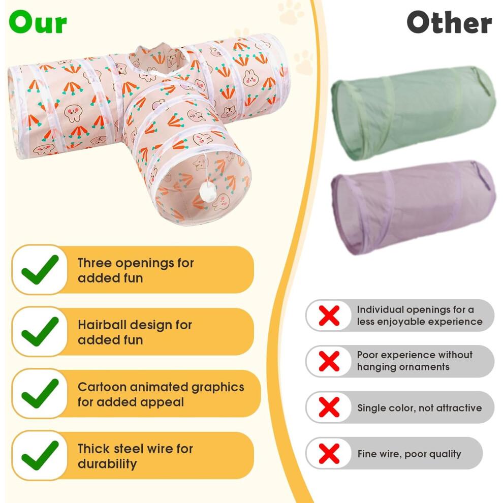 Interactive Cat Toy Tunnel - Foldable 3-Way Play Tunnel for Small Cats, Dogs, and Rabbits - Rustling Indoor/Outdoor Use