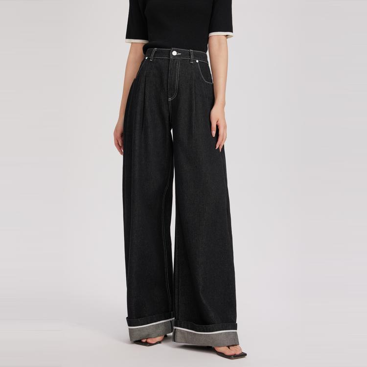 ELLE French High-Waisted Loose Casual Pants Straight Leg Wide-Leg Long Jeans Women Pants EQ51823