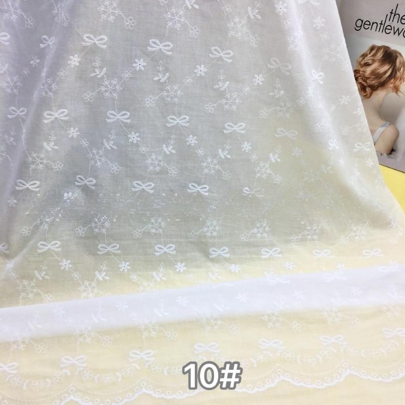 100x130cm Tessuto di Cotone Bianco Ricamato con Occhielli Pizzo di Cotone Materiale per Cucire Vestiti, Al Metro 23 stili