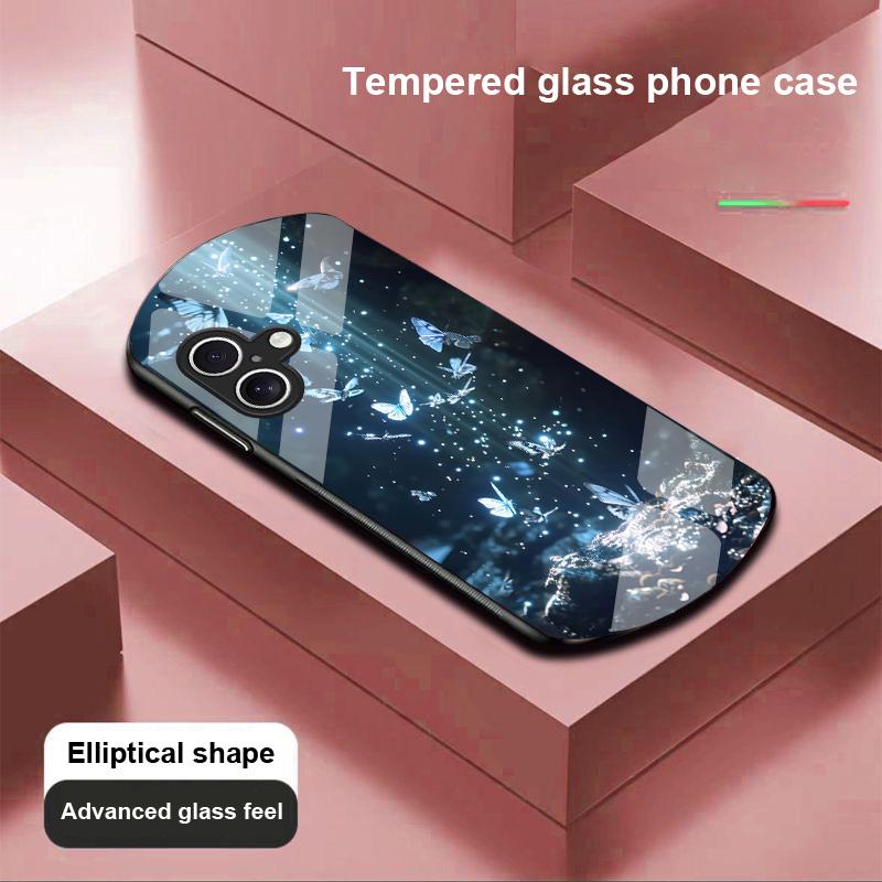 Gradientowy motyl na Apple iPhone 16 11 13 15 14 Pro Max 12 Mini 7 8 Plus XR X XS Etui na telefon z hartowanego szkła o eliptycznym kształcie