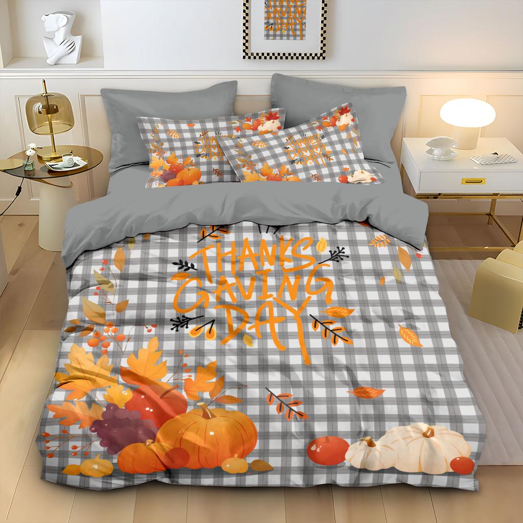 3pcs Thanksgiving Autumn Harvest Pumpkin Print Coreles Bedding Set Multi Size Bedrooms Dormitory Soft Machine Washable