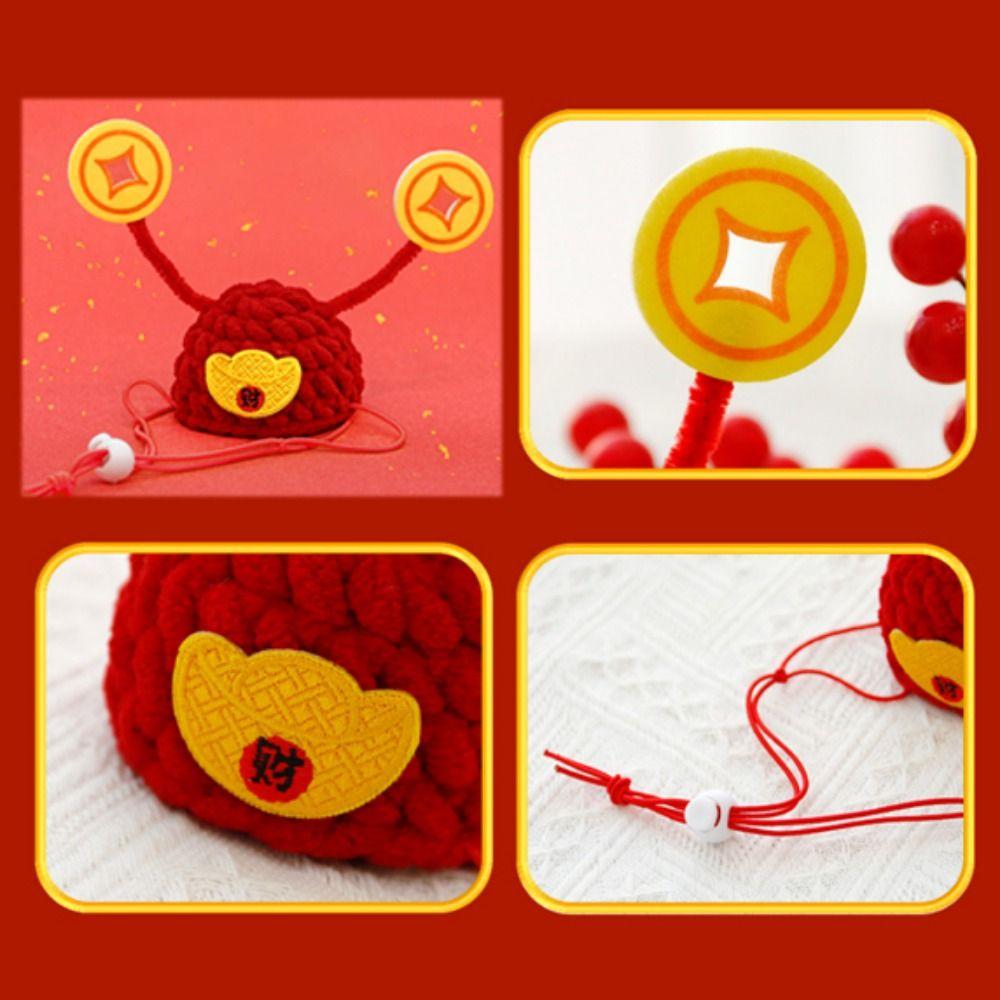 Adjustable Pet New Year Hat Chinese Style Pet Knitted Hat Cute Pet God of Wealth Hat  Christma Day