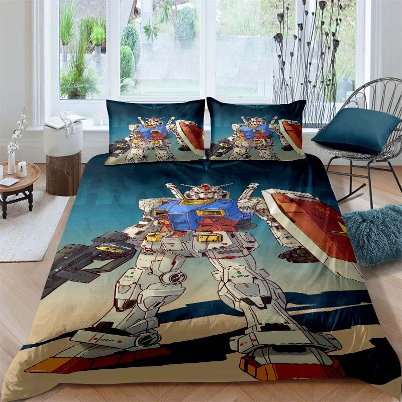 Cartoon/Anime Mobile Suit Gundam Bedding Set, Printed Single Duvet Cover and Pillowcase 3-Piece Set, Available in Children's and