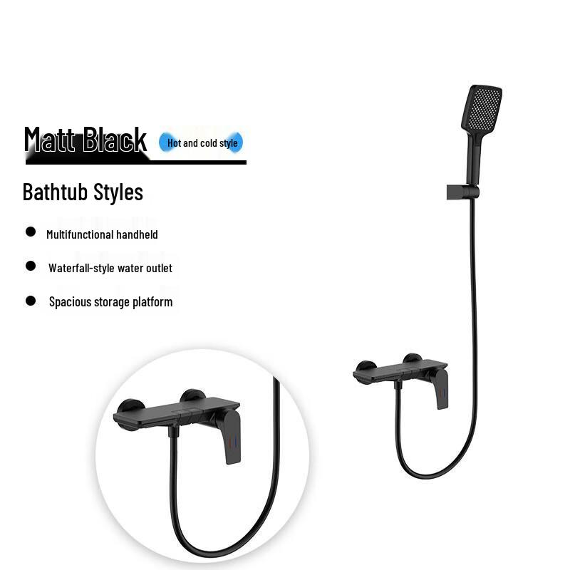 Xuanyong Matte Black Bathtub Shower System with Storage Shelf