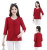 Autumn 3/4 Sleeve Top & T-Shirt Set for Middle-Aged Women