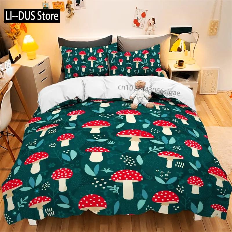 Bettbezug-Set mit Aquarell-Pilzmotiv, Wilder Wald, verschiedene Pilz-Bettwäsche-Sets, fantastische Landschaft, Bettbezug für Kinder und Erwachsene