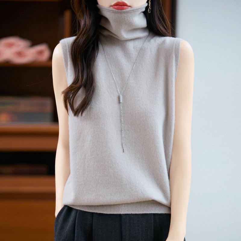 100% Pure Wool Turtleneck Sleeveless Vest for Women - Perfect for Autumn/Winter As a Knit Base Layer Top