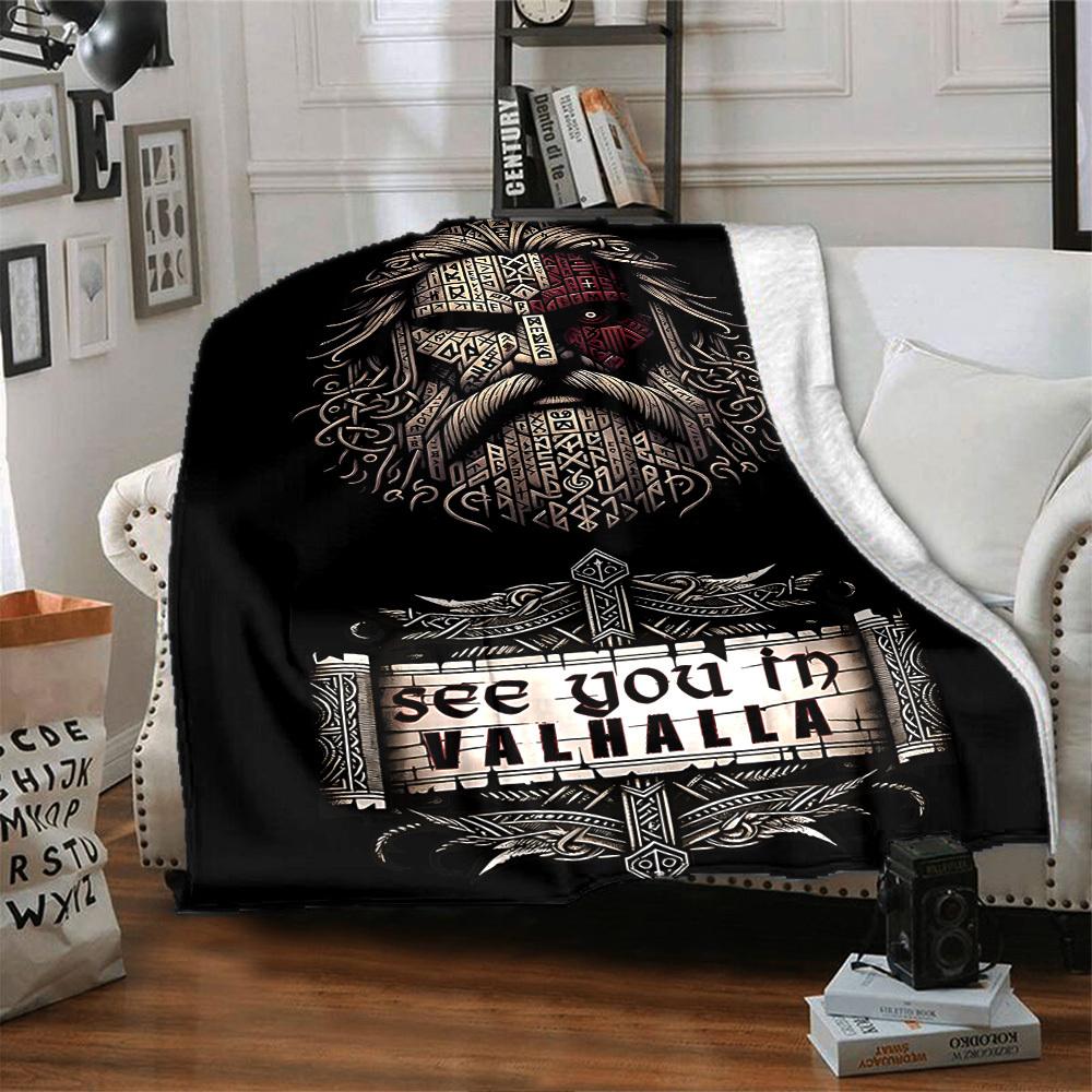 1pc Viking Valhalla Throw Blanket Soft Flannel, Cozy All Season Polyester Perfect for Home, Office