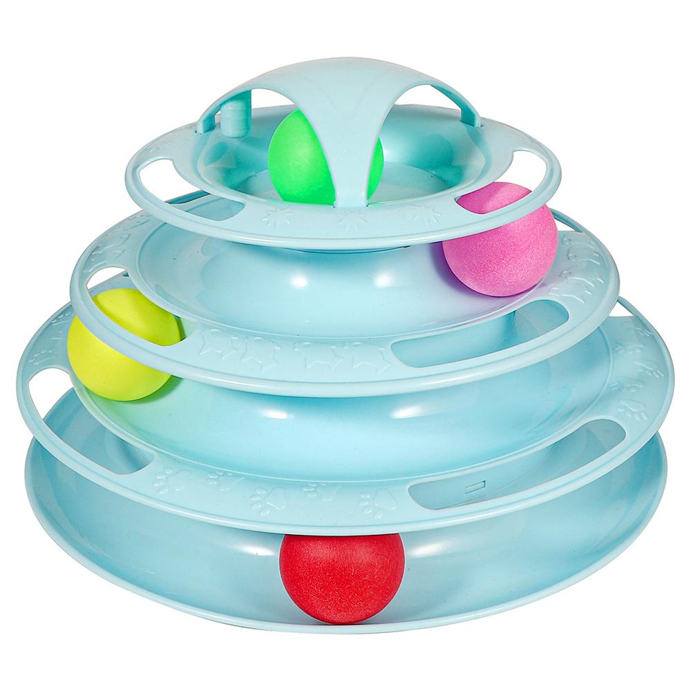 Cat Toys 4-Tier Turntable Roller Colorful Balls Interactive Kitten Exercise Toys Set