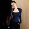 Form Fitting Long Sleeves Top With Solid Color And Square Collar For Spring