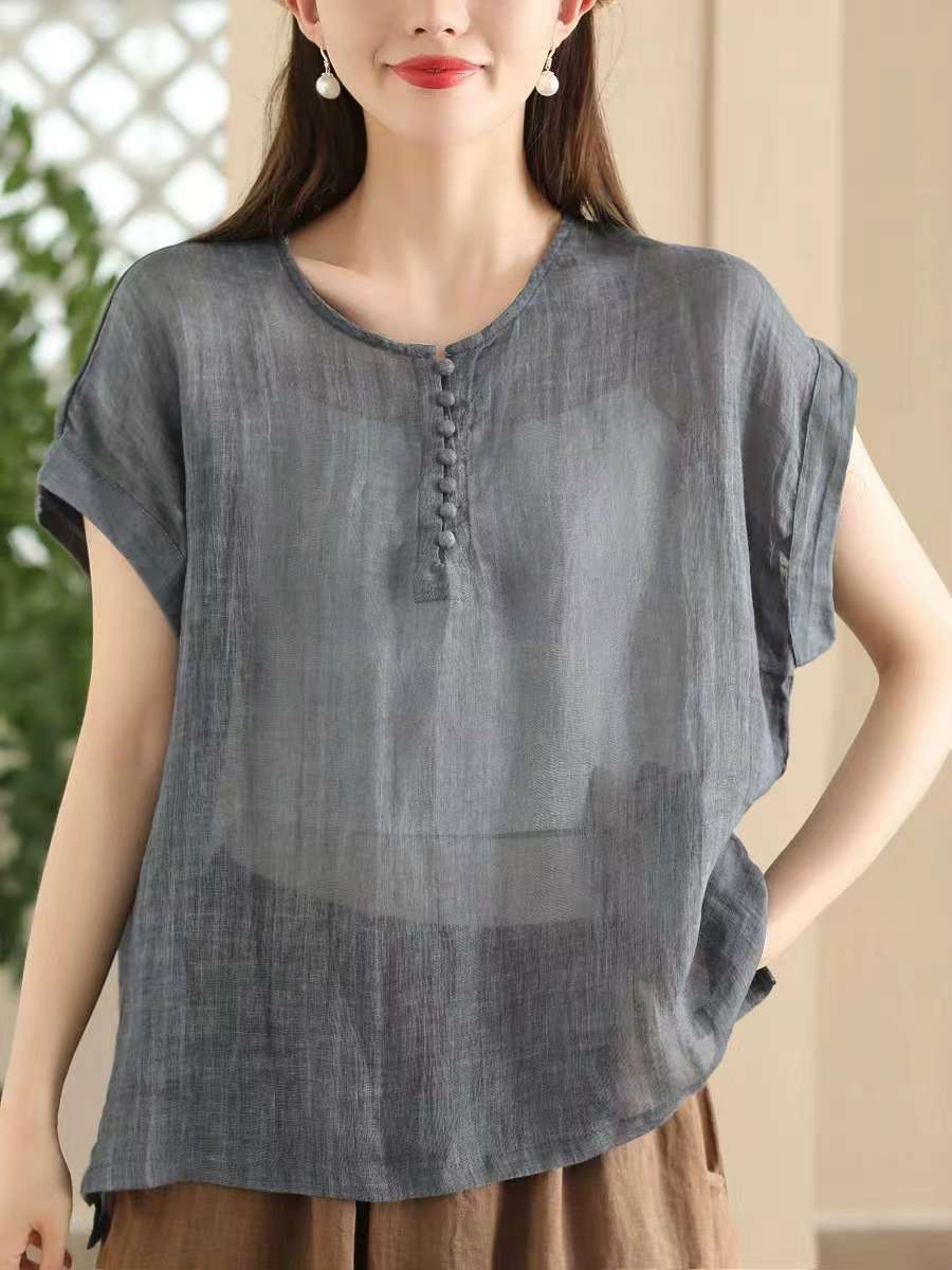 

Johnature Жіночі вінтажні футболки з круглим вирізом і короткими рукавами, літні вільні 5 кольорів, жіночі повсякденні футболки One Size сірий