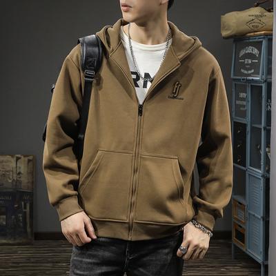 American Trendy Brand Zipper Cardigan Men'S Sports Sweater Loose Large Size Heavy Retro Casual Hooded Jacket