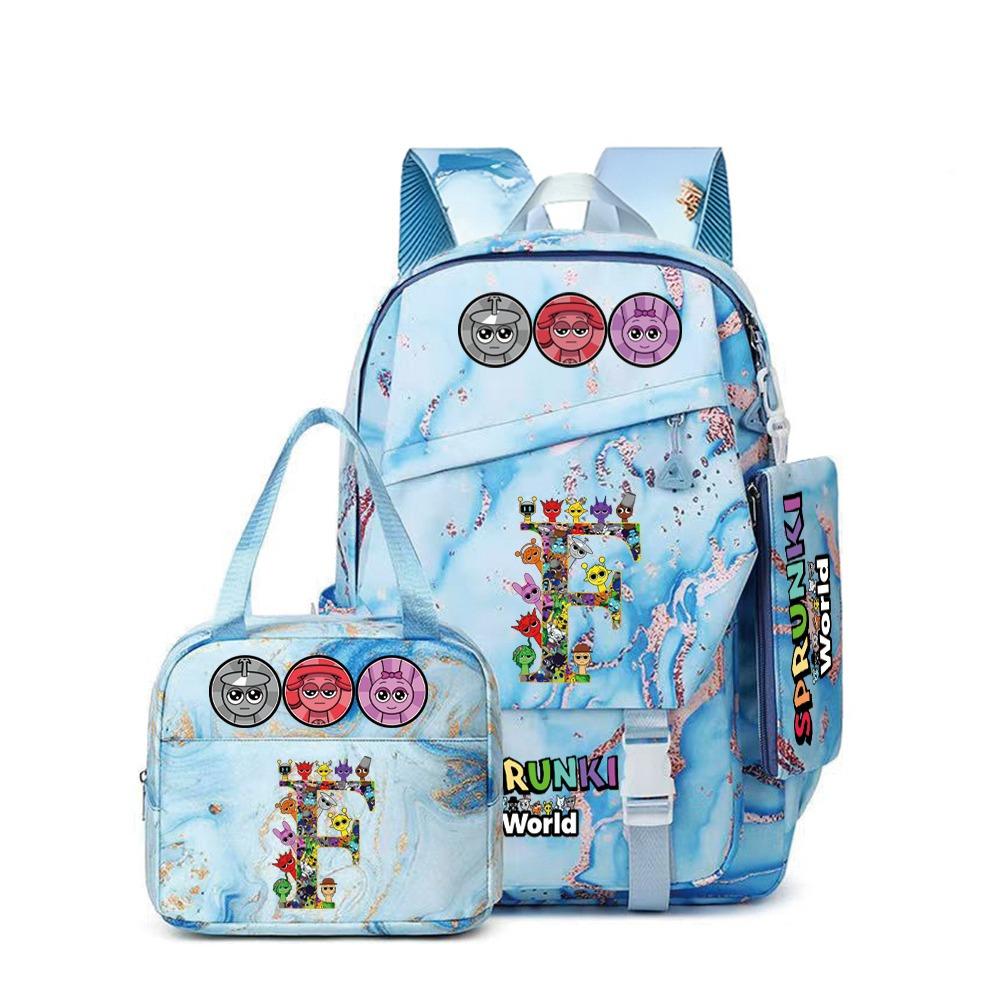 Popular Rhythm Box Sprunki Music Game School Bag Backpack Pencil Bag Three-piece Student Backpack D