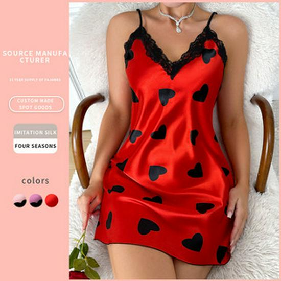 Plus Size Women's Mid-Length Silk Print Pajama Dress - Summer Pullover Nightwear