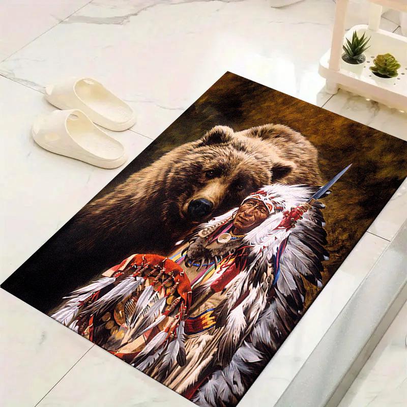 Indian Chief Wolf Bear Carpet Rug for Living Room Bedroom Home Sofa Decoration,Kids Play Non-slip Floor Mat
